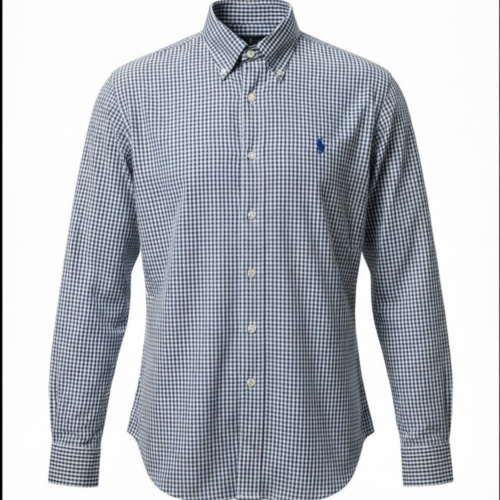Ralph Lauren Oxford Button Down Shirt Mens XL Blue Gingham Stretch Long Sleeve